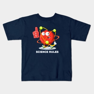 cartoon atom character mascot with the number 1 one sports fan hand glove SCIENCE rules Kids T-Shirt